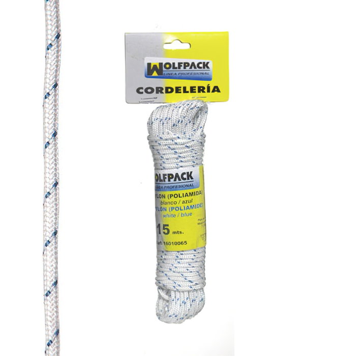 WOLFPACK LINEA PROFESIONAL Corde en nylon haute résistance blanc/bleu (15 m) WOLFPACK LINEA PROFESIONAL Corde en nylon haute résistance blanc/bleu (15 m)