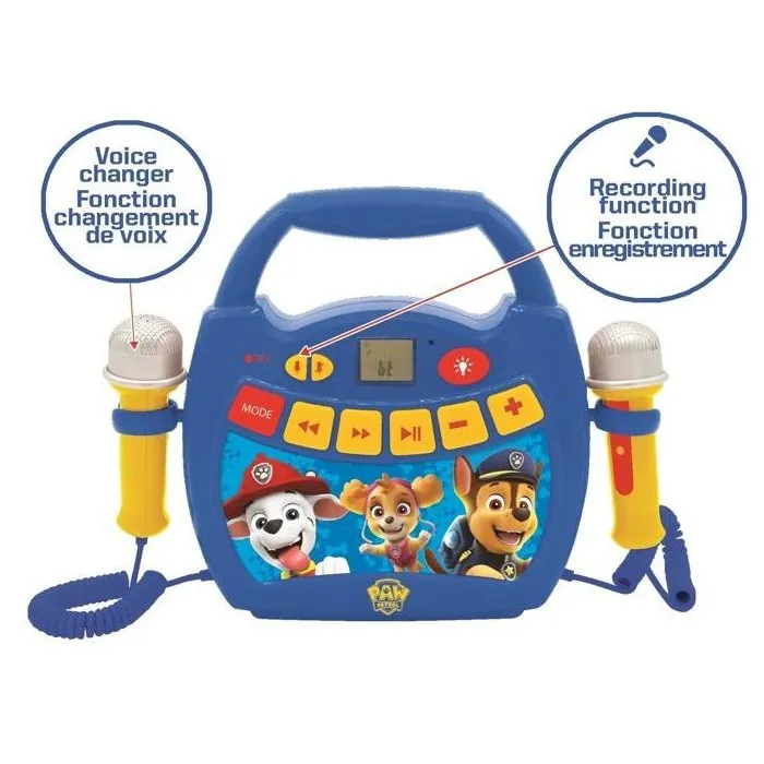 Lexibook Enceinte Karaoké Bluetooth Pat' Patrouille pour Enfants avec 2 Micros, Effets Lumineux, Batterie Rechargeable USB-C et Prise AUX Lexibook Enceinte Karaoké Bluetooth Pat' Patrouille pour Enfants avec 2 Micros, Effets Lumineux, Batterie Rechargeable USB-C et Prise AUX