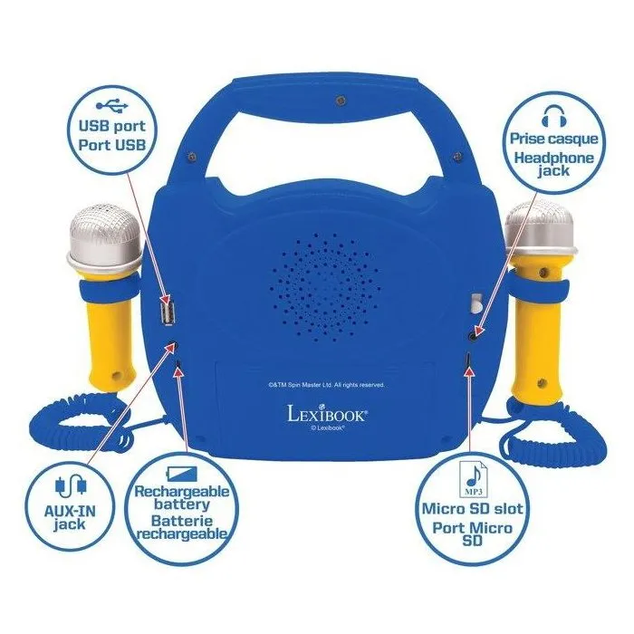 Lexibook Enceinte Karaoké Bluetooth Pat' Patrouille pour Enfants avec 2 Micros, Effets Lumineux, Batterie Rechargeable USB-C et Prise AUX Lexibook Enceinte Karaoké Bluetooth Pat' Patrouille pour Enfants avec 2 Micros, Effets Lumineux, Batterie Rechargeable USB-C et Prise AUX