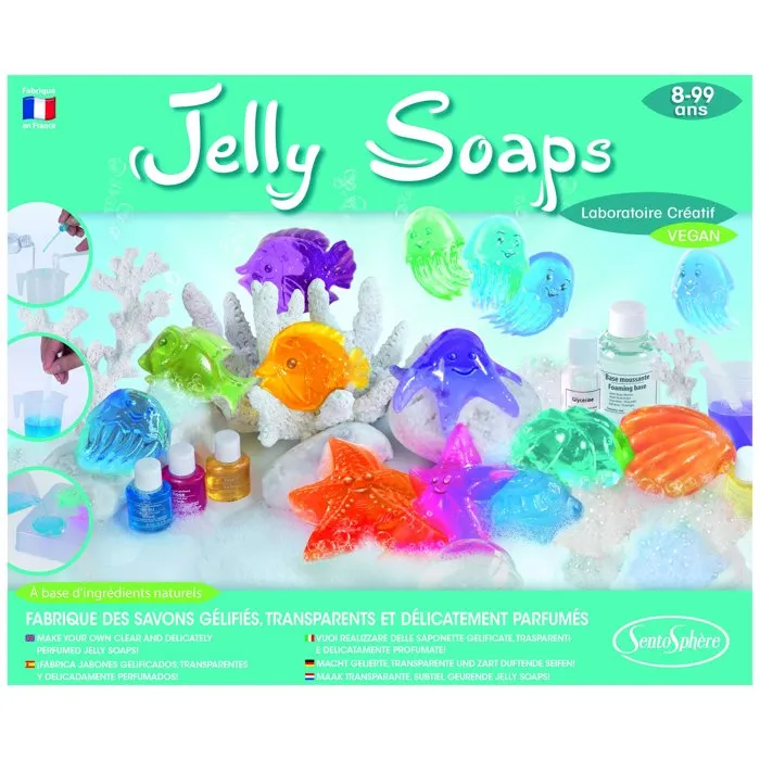 Sentosphere Jelly Soaps - Coffret d'Activité Créative pour Enfants dès 8 Ans - Crée 12 Savons Gélifiés Animaux Marins (Poulpes, Méduses) - Tous Éléments Inclus