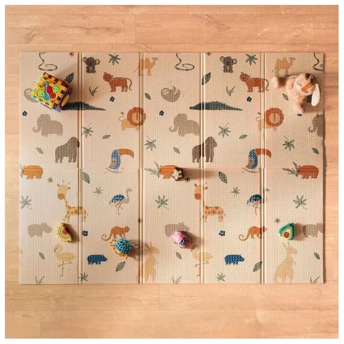Nuby Tapis d'éveil Réversible Safari - 200x150 cm - Tapis de jeu bébé en mousse douce, pliable, facile à nettoyer