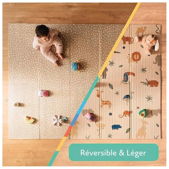 Nuby Tapis d'éveil Réversible Safari - 200x150 cm - Tapis de jeu bébé en mousse douce, pliable, facile à nettoyer