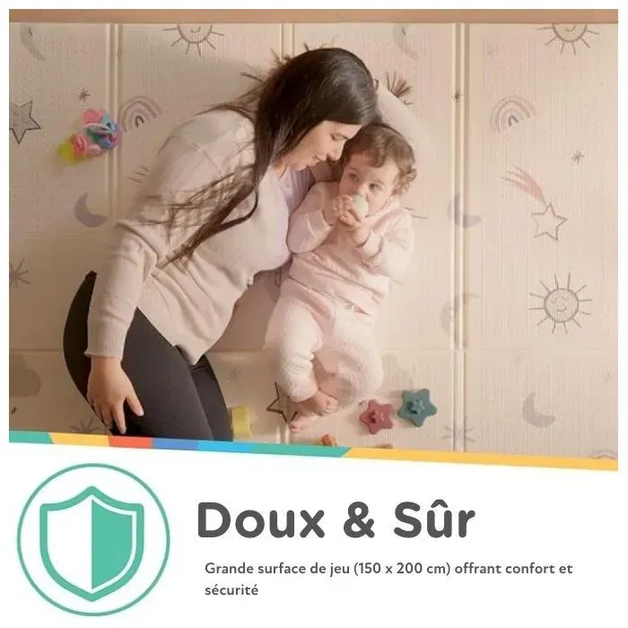 Nuby Tapis d'éveil Réversible Safari - 200x150 cm - Tapis de jeu bébé en mousse douce, pliable, facile à nettoyer
