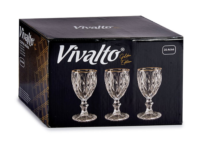 Vivalto Verre à Eau Diamant 254 ml - Bord Or - 8 x 15.5 x 8 cm (Set de 36)