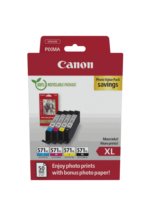Canon CLI-571XL Multipack Noir/Cyan/Magenta/Jaune avec pack papier photo