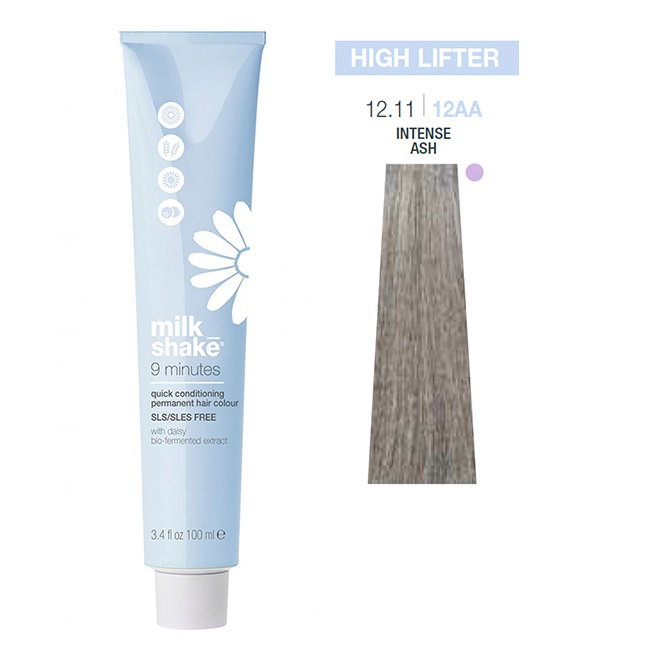 Milk Shake Teinture permanente pour cheveux 12.1112AA Intense Ash - 100 ml, Sans SLS/SLES, Application 9 Minutes Milk Shake Teinture permanente pour cheveux 12.1112AA Intense Ash - 100 ml, Sans SLS/SLES, Application 9 Minutes