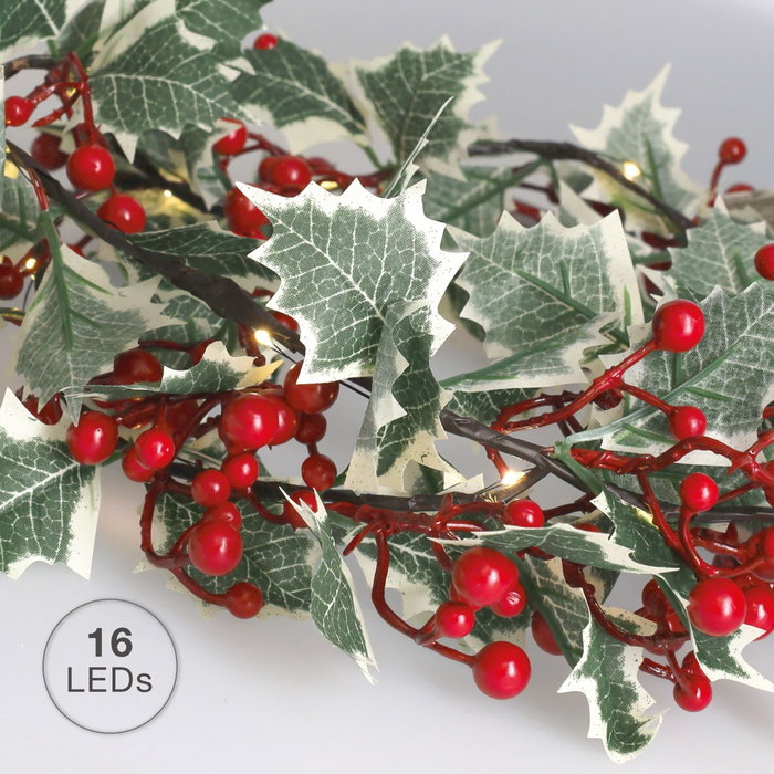 GSC Evolution Guirlande LED de feuilles de houx blanches et baies 1,5 m, lumière chaude