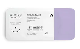 kruuse Suture Sacryl 3/0 70cm Aiguille 19mm 3/8 Triangulaire 12u violette