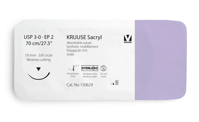 kruuse Suture Sacryl 3/0 70cm Aiguille 19mm 3/8 Triangulaire 12u violette kruuse Suture Sacryl 3/0 70cm Aiguille 19mm 3/8 Triangulaire 12u violette