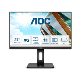 AOC 27P2Q - Écran PC 27" LED IPS Full HD 1080p, 75 Hz, 4 ms, USB-C, HDMI, VGA, Haut-parleurs, Noir
