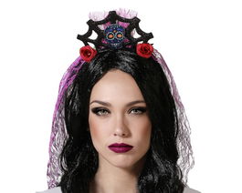 Diadema Couronne Diadème Halloween Femme Adulte Vêtement de Fête Déguisement Noir et Violet Couronne Tête Toile d'Araignée