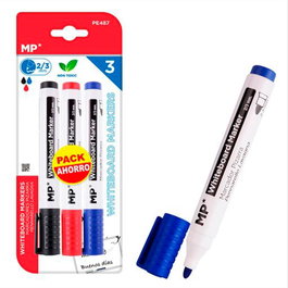 MP Marqueurs de couleurs pour tableau blanc, 3 unités, pointe ronde 2/3 mm