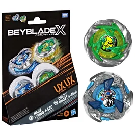 Beyblade X Dual Pack Circle Ghost 4-60LR UX et Hack Viking 4-55O UX, 2 toupies de combat à rotation droite
