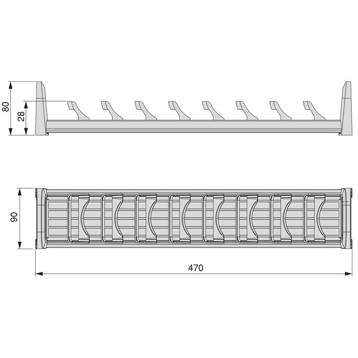 Emuca Orderbox porte-tiroir pour tiroir, 90x470mm, Aluminium et Plastique, Gris antracite