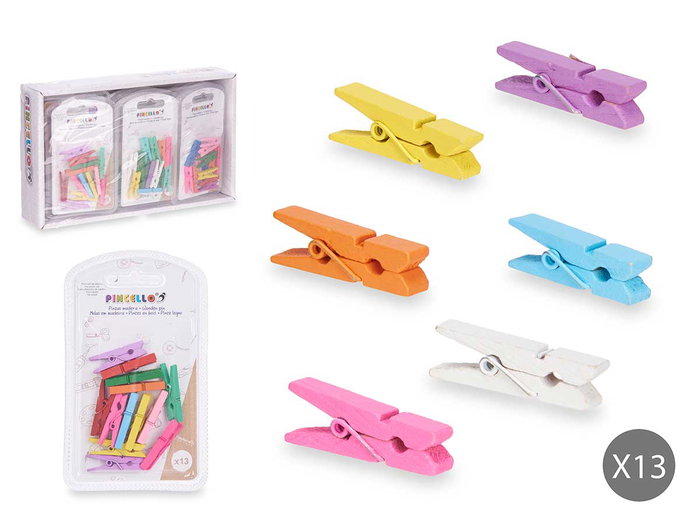 PINCELLO Set de 10 pinces en bois multicolore taille moyenne PINCELLO Set de 10 pinces en bois multicolore taille moyenne