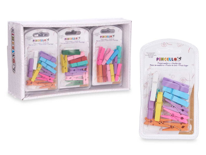 PINCELLO Set de 10 pinces en bois multicolore taille moyenne PINCELLO Set de 10 pinces en bois multicolore taille moyenne