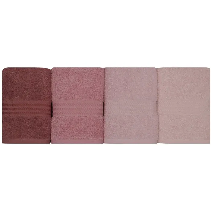 Ensemble de 4 serviettes de bain en coton 100% - 50 x 90 cm - Couleur poudre - Confort et absorption optimale