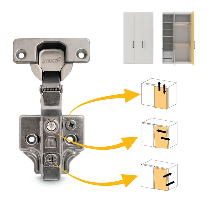 Emuca Lot de 20 charnières super coudées X91 à fermeture amortie avec embases à visser, Hauteur 0, Acier, Titane Emuca Lot de 20 charnières super coudées X91 à fermeture amortie avec embases à visser, Hauteur 0, Acier, Titane