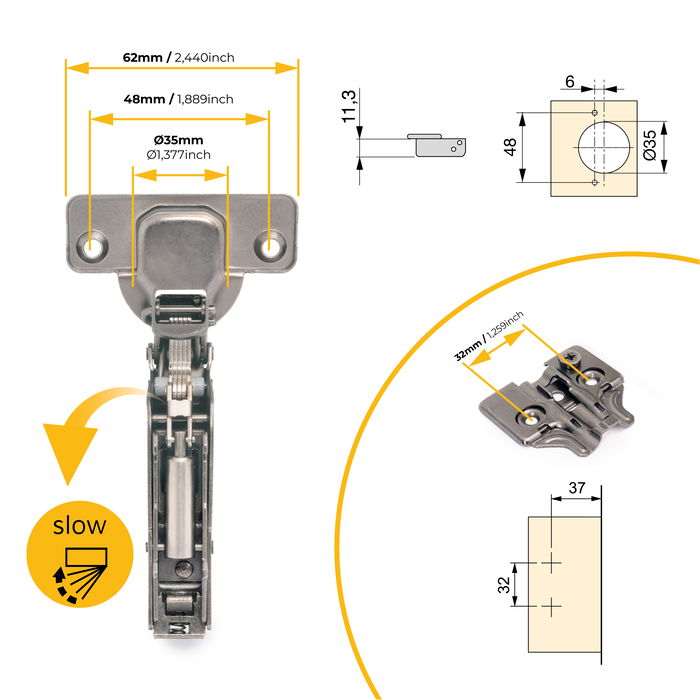 Emuca Lot de 20 charnières super coudées X91 à fermeture amortie avec embases à visser, Hauteur 0, Acier, Titane Emuca Lot de 20 charnières super coudées X91 à fermeture amortie avec embases à visser, Hauteur 0, Acier, Titane