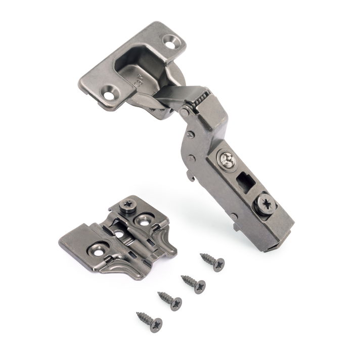 Emuca Lot de 20 charnières super coudées X91 à fermeture amortie avec embases à visser, Hauteur 0, Acier, Titane Emuca Lot de 20 charnières super coudées X91 à fermeture amortie avec embases à visser, Hauteur 0, Acier, Titane