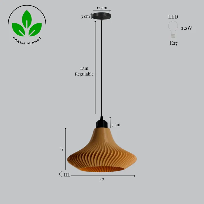 Lampe Suspendue Vita Beige/Fleuron Noir/Câble Noir Design Minimaliste Compatible LED E27