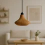 Lampe Suspendue Vita Beige/Fleuron Noir/Câble Noir Design Minimaliste Compatible LED E27