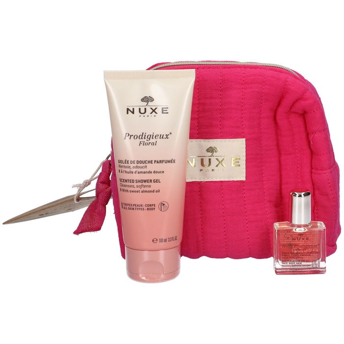 Nuxe Coffret Cadeau Prodige Fleuri : Gel Douche 100 ml + Huile Corps Multi-Usage 30 ml + Pochette Tissu