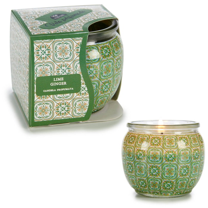Acorde Bougie Parfumée Gingembre Citron Vert 7,5x6,3x7,5 cm Verre Vert (Set de 12)