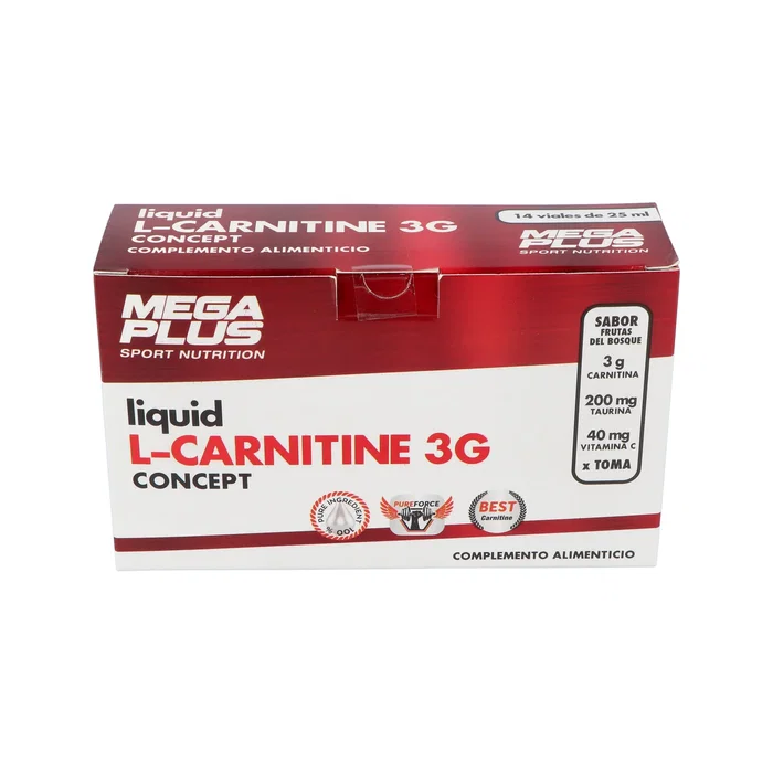 Mega Plus L-Carnitine Concep 3G 14 Vials - Complément Alimentaire Brûleur de Graisse, Goût Fruits des Bois Mega Plus L-Carnitine Concep 3G 14 Vials - Complément Alimentaire Brûleur de Graisse, Goût Fruits des Bois