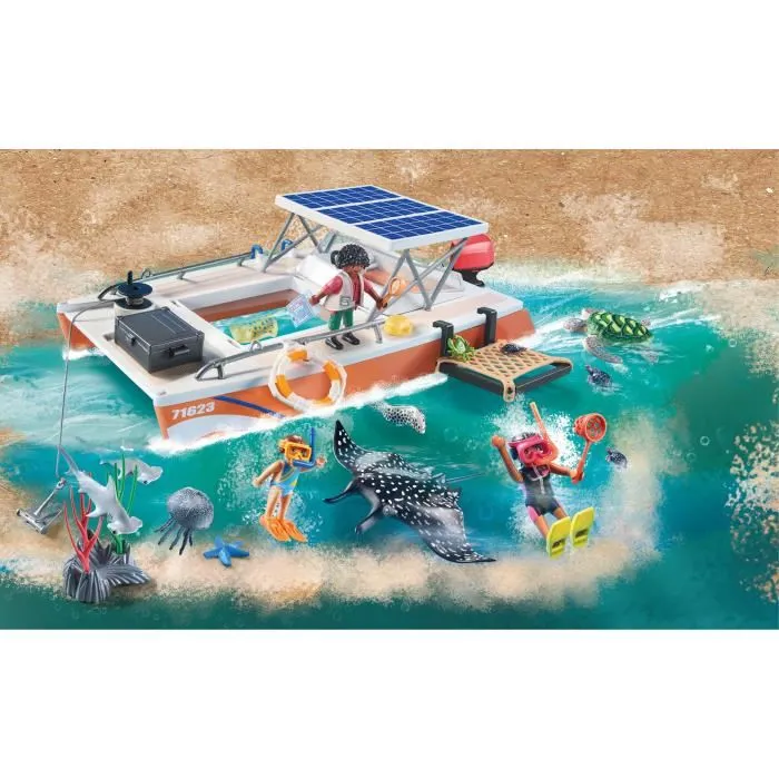 Playmobil 71623 Wiltopia - Bateau de surveillance des récifs coralliens, jeu de construction avec 67 pièces, pour enfants dès 4 ans