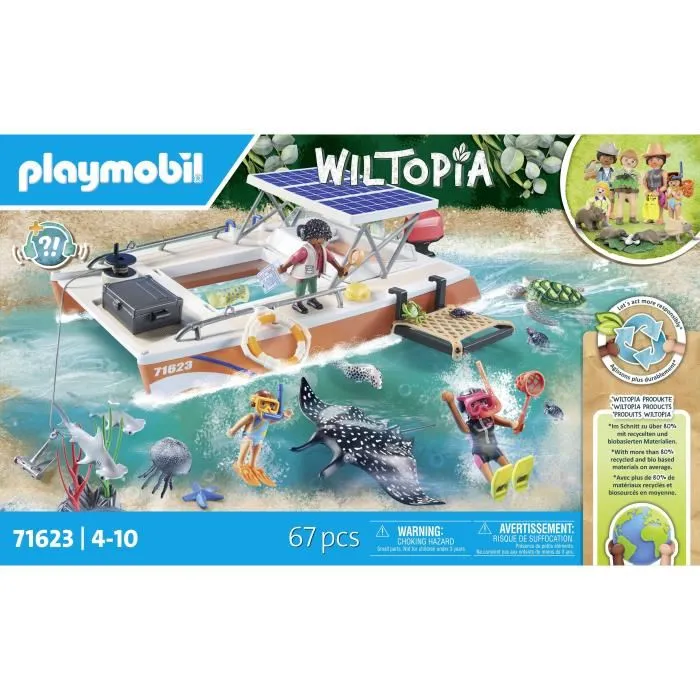 Playmobil 71623 Wiltopia - Bateau de surveillance des récifs coralliens, jeu de construction avec 67 pièces, pour enfants dès 4 ans