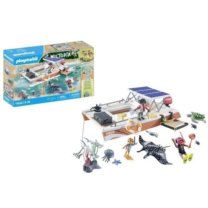 Playmobil 71623 Wiltopia - Bateau de surveillance des récifs coralliens, jeu de construction avec 67 pièces, pour enfants dès 4 ans