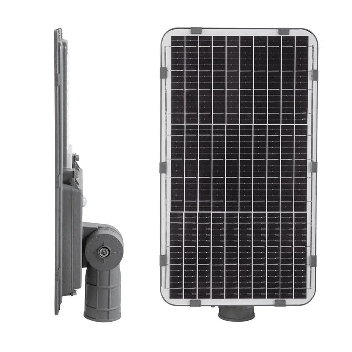 HO-STR100W-SL04-CW Farola LED solaire 200W blanc froid 5000K, avec panneau 20W, batterie 20Ah, capteur crépusculaire et télécommande, IP65
