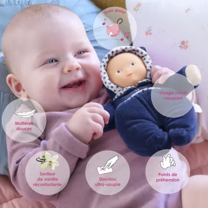 Corolle Doudou Babidoux Marine Rêves d'Étoiles - Doudou avec grelot et senteur vanille, étiquette prénom personnalisable, 20 cm, pour bébé dès la naissance Corolle Doudou Babidoux Marine Rêves d'Étoiles - Doudou avec grelot et senteur vanille, étiquette prénom personnalisable, 20 cm, pour bébé dès la naissance