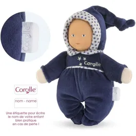 Corolle Doudou Babidoux Marine Rêves d'Étoiles - Doudou avec grelot et senteur vanille, étiquette prénom personnalisable, 20 cm, pour bébé dès la naissance