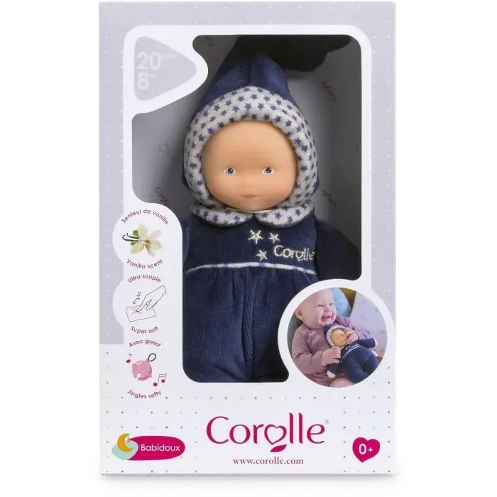 Corolle Doudou Babidoux Marine Rêves d'Étoiles - Doudou avec grelot et senteur vanille, étiquette prénom personnalisable, 20 cm, pour bébé dès la naissance Corolle Doudou Babidoux Marine Rêves d'Étoiles - Doudou avec grelot et senteur vanille, étiquette prénom personnalisable, 20 cm, pour bébé dès la naissance