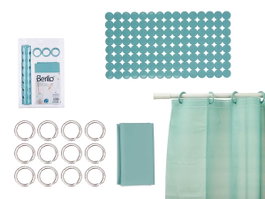 BERILO Set de salle de bain rideau de douche PEVA et tapis de douche vert et bleu