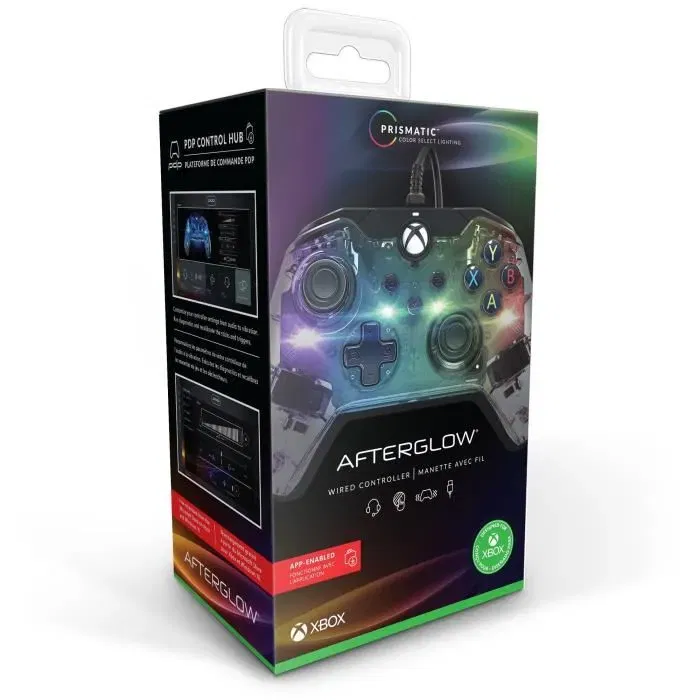 PDP Manette Afterglow Xbox Series X|S, Xbox One et PC - Licence Officielle Microsoft - LED Personnalisables Prismatiques - Filaire - Transparente