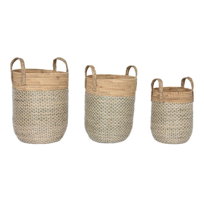Set de basket Home ESPRIT Blanc Naturel Marron Clair PVC Corde Herbier marin Joncs (3 Pièces)