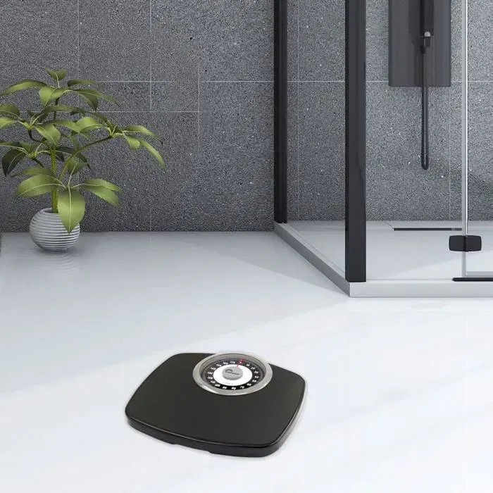 Little Balance Pese-personne mécanique 8400 Confort 180 - 180 kg / 1 kg, Grand écran chrome, Plateau antidérapant, Compact, Noir et Chrome