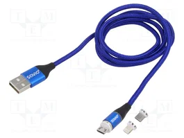 SAVIO Câble magnétique USB 2.0 1m bleu textile 3A