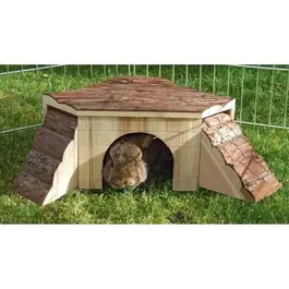 Kerbl - Maison Nature avec rampe en bois massif pour hamsters, souris, rats - Abri, aire de jeu et de repos - 37x37x16cm