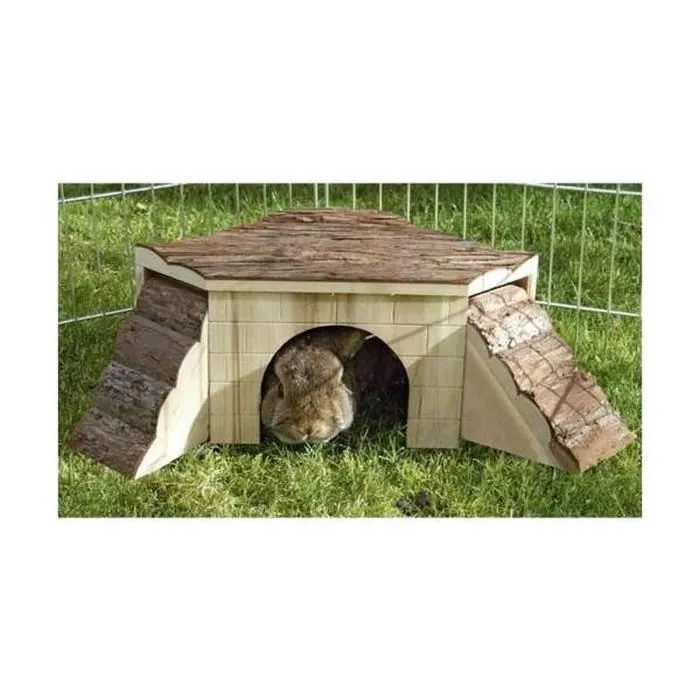 Kerbl - Maison Nature avec rampe en bois massif pour hamsters, souris, rats - Abri, aire de jeu et de repos - 37x37x16cm