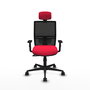 Chaise Yunquera Synchro 4 positions tissu Rouge Maille Noir Base en nylon noir Accoudoir 1D Appui-tête 1D Roulettes 65mm nylon