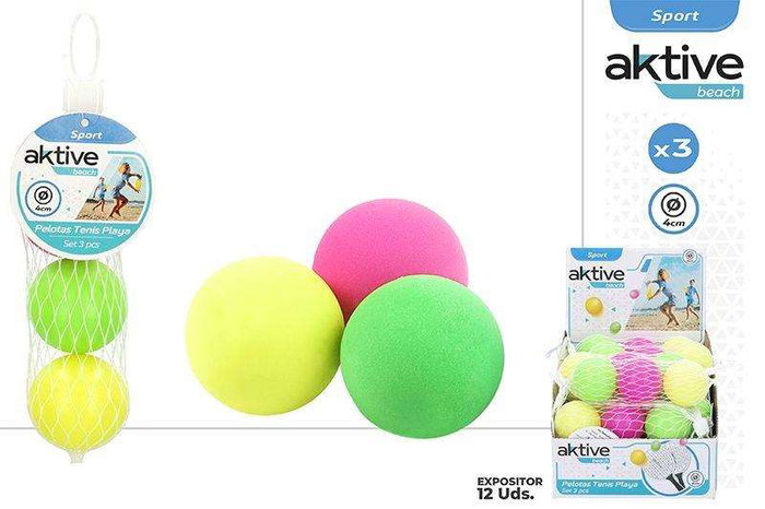 Color Baby Jeu de palets de plage avec 3 balles en mousse souple (4x4x16 cm) - Vert, Jaune, Rose - Dès 3 ans