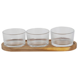 Home Deco Factory Ensemble de 3 Bols en Verre avec Plateau en Acacia