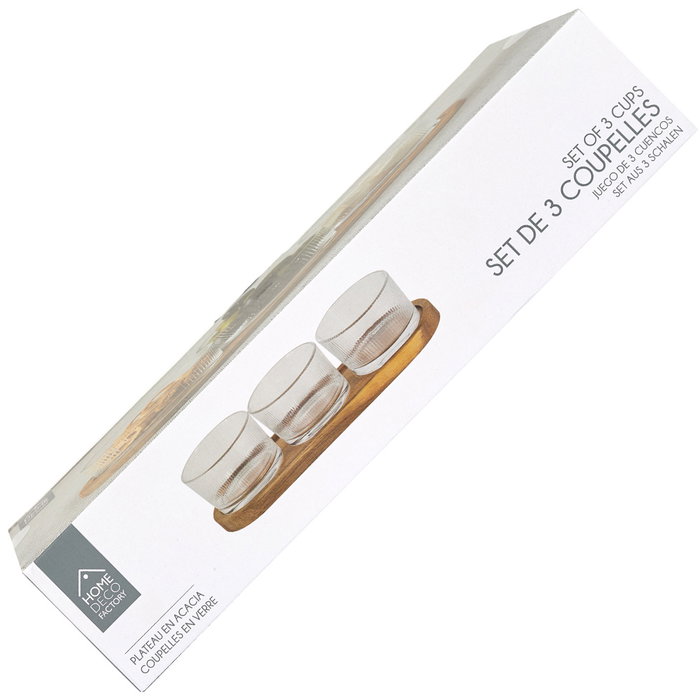Home Deco Factory Ensemble de 3 Bols en Verre avec Plateau en Acacia Home Deco Factory Ensemble de 3 Bols en Verre avec Plateau en Acacia
