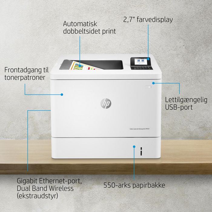 HP Imprimante LaserJet Enterprise M554dn - Imprimante Laser Couleur Sécurité Dynamique, 33 ppm Noir / 35 ppm Couleur, Recto Verso, USB, HP ImageREt 3600