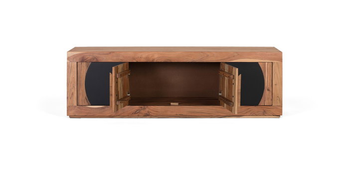 GINER Y COLOMER Buffet TV en bois d'acacia naturel et noir avec 4 portes - Dimensions : portes latérales 32x33 cm, centrales 32x67 cm