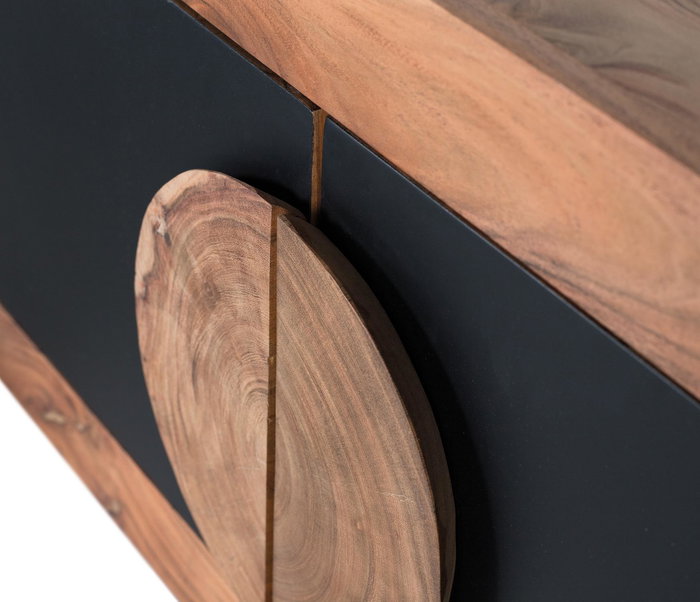 GINER Y COLOMER Buffet TV en bois d'acacia naturel et noir avec 4 portes - Dimensions : portes latérales 32x33 cm, centrales 32x67 cm